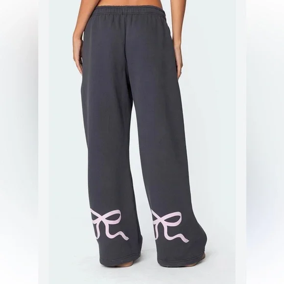 EDIKTED WOMENS BONNEY BOW DETAIL SWEATPANTS WIDE LEG SMALL NWT - Picture 1 of 8